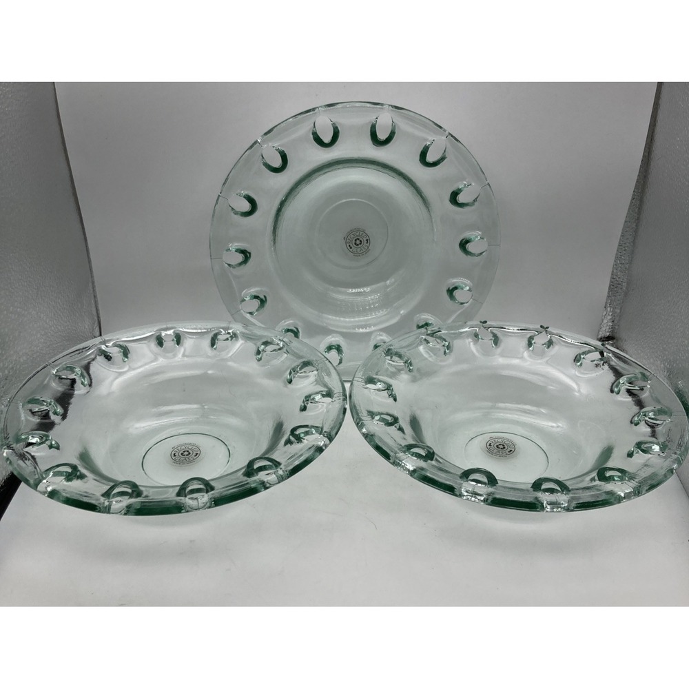 Set Of 3 Modern Spanish Art Recycled Glass Reticulated Serving Bowls Couronne Co